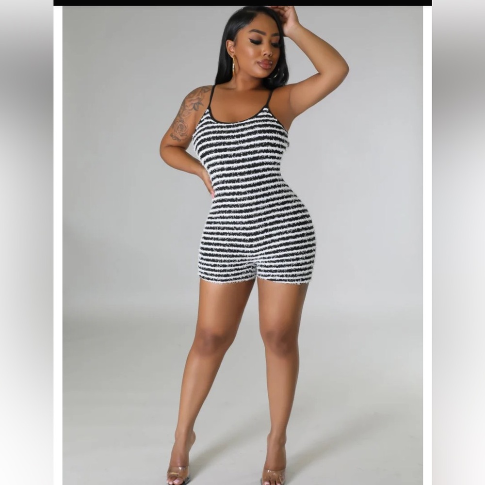 Chic Black and White Striped Romper